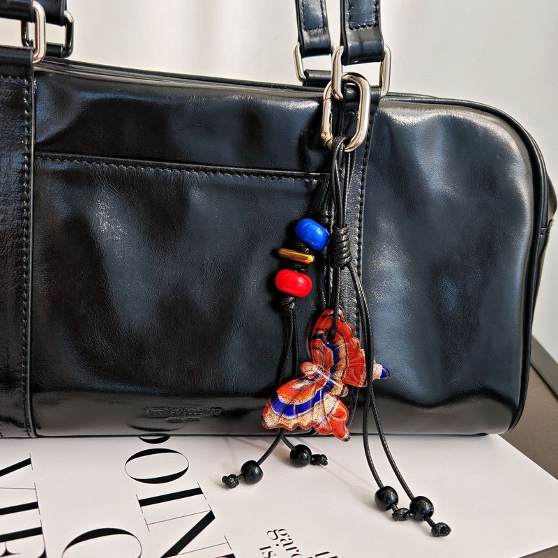 Ciondolo per borsa a forma di farfalla, portachiavi con nappa alla moda, ciondolo per borsa in corda intrecciata con perline di vetro_voghion.com