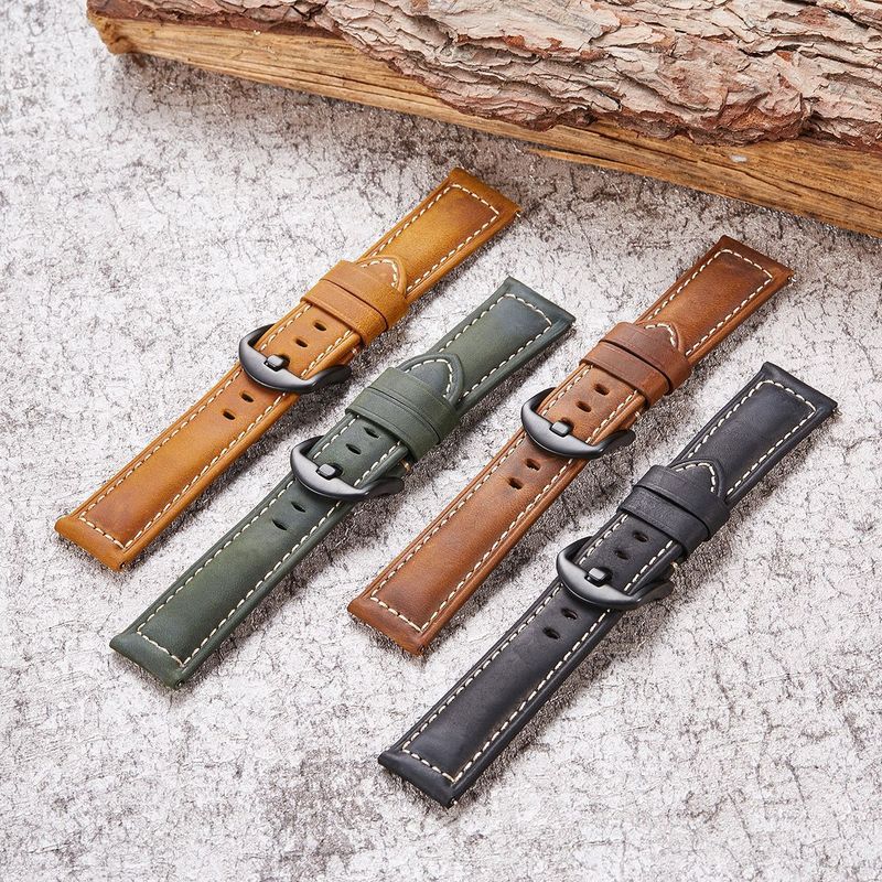 Premium Genuine Leather Watch Band For Smartwatches - 22mm Quick Release Strap, Classic Retro Design, Soft & Durable, Multiple Color Options_voghion.com