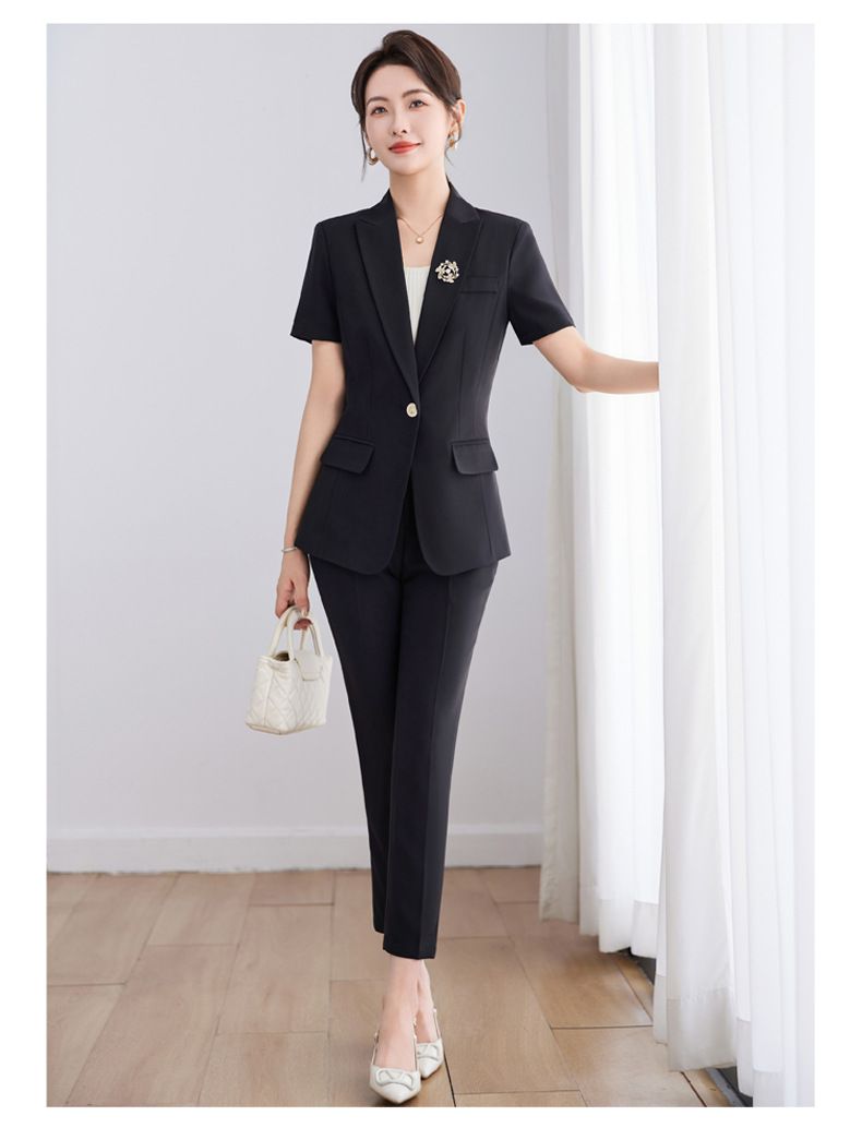 Schwarz Kurzarm Professionelle Anzug frauen 2025 Sommer Neue Slim Fit Temperament Hotel Rezeption Rezeption_voghion.com
