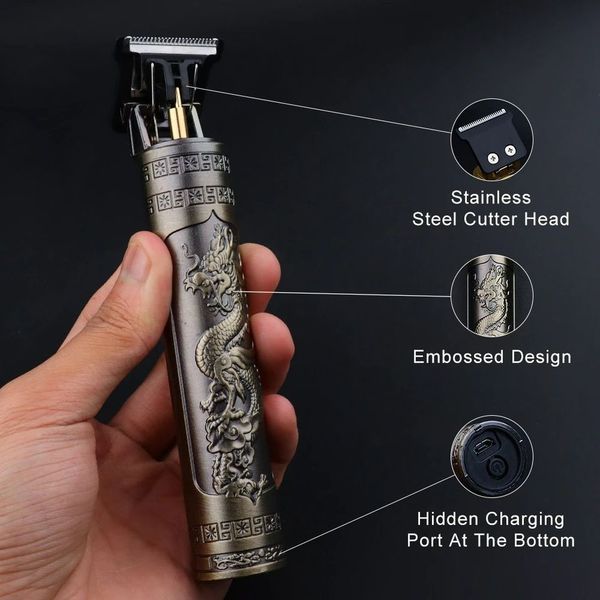 Tondeuse à cheveux professionnelle vintage T9 pour hommes, sans fil, USB, pour barbier Drago_voghion.com