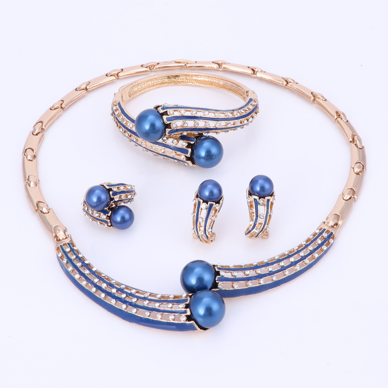 Collar de perlas simuladas de cristal para dama de honor de boda para mujer, pendientes colgantes, brazalete, anillo, conjunto de joyería para disfraz de fiesta_voghion.com
