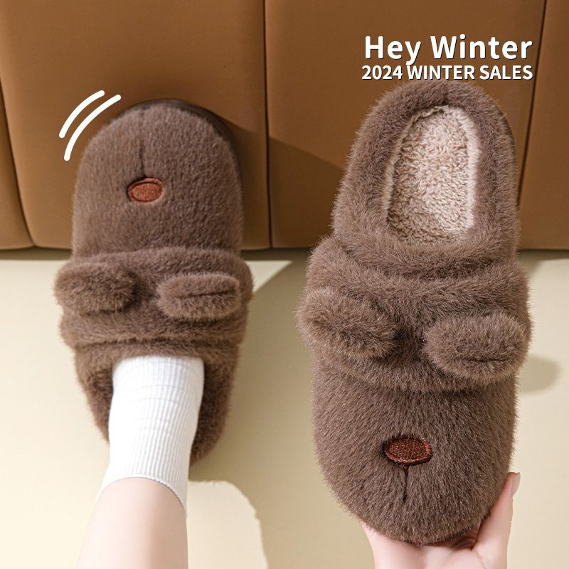MTX Niedliche Katze Bowknot Paar Baumwolle Frauen Winter Indoor Home Warm Fleece Dicke Sohle Pelzigen Hausschuhe Für Männer_voghion.com