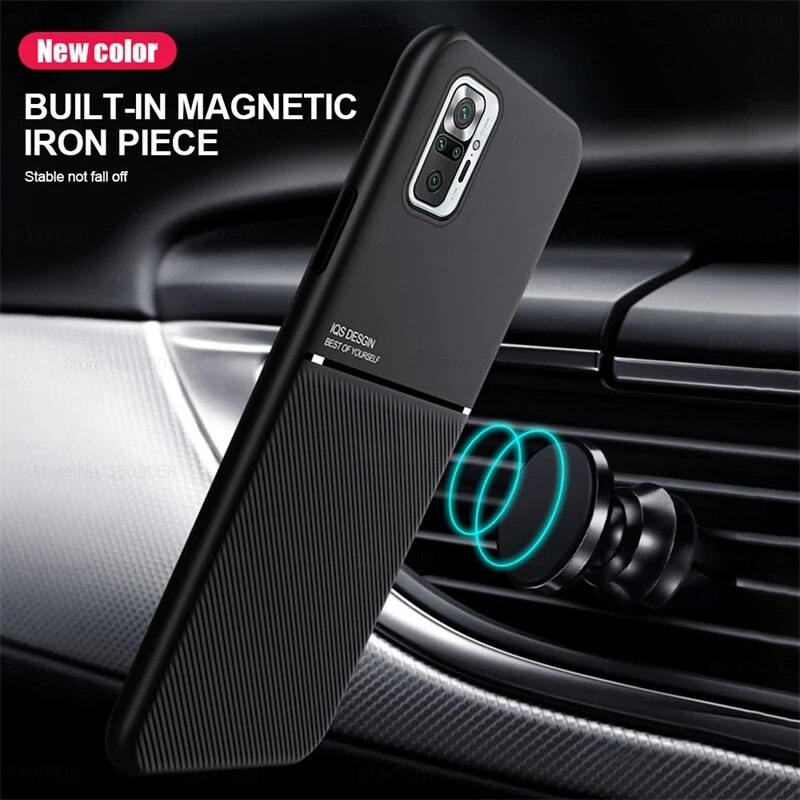 Auto magnetische houder cover voor redmi note10 case lederen textuur siliconen schokbestendig op redmy note 10 pro 10s 10t coque_voghion.com