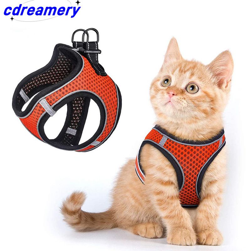 Novo produto: Colete de malha respirável, coleira para gatos, conjunto de viagem reflexivo para gatos_voghion.com