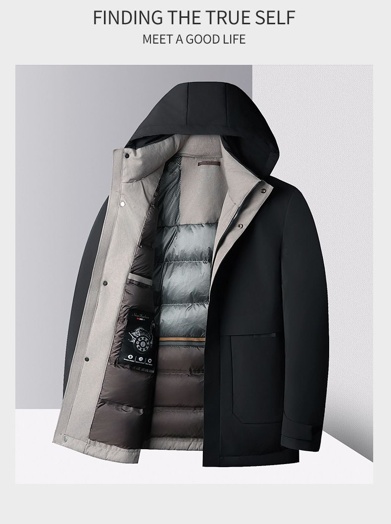 Herrenbekleidung Premium Herren Daunenjacke mit abnehmbarer Kapuze – Wasserdichter Wintermantel für Business & Freizeit mit 800er Füllkraft aus weißen Gänsedaunen_voghion.com