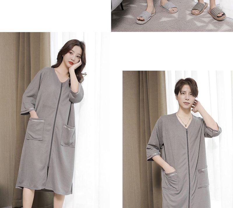 2023 New Waffle Zipper Nightgown Unisex Thin Home Wear Plus Size Pajamas 200 Jin_voghion.com