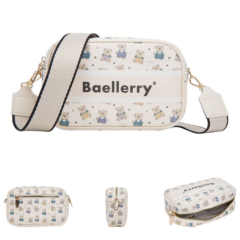 New Women's Baellerry Cartoon Zipper Shoulder Crossbody Bear Print Small Square Bag_voghion.com
