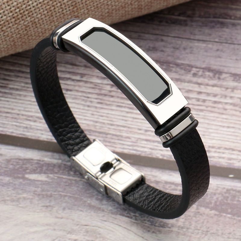 Trendy Silikon Kreative Persönlichkeit Einfache DIY Gravur Edelstahl Herrenarmband Nicht verblassend_voghion.com