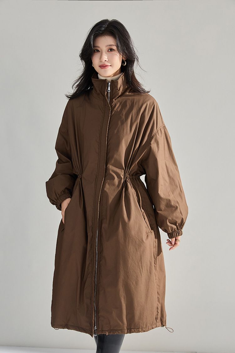 Nuovo piumino lungo da donna, stile trench White Goose, versione autunno-inverno, ultra ampio, con coulisse in vita_voghion.com
