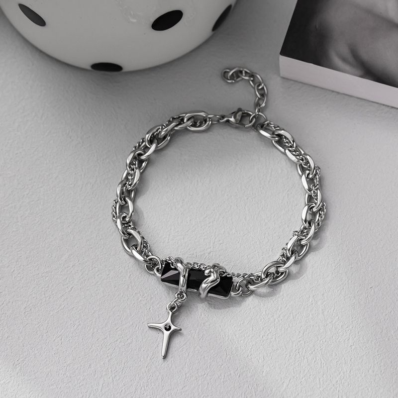 Pulsera de cadena cubana de acero de titanio resistente a la decoloración para hombre y mujer, estilo hip-hop moderno, joyería sencilla para parejas._voghion.com