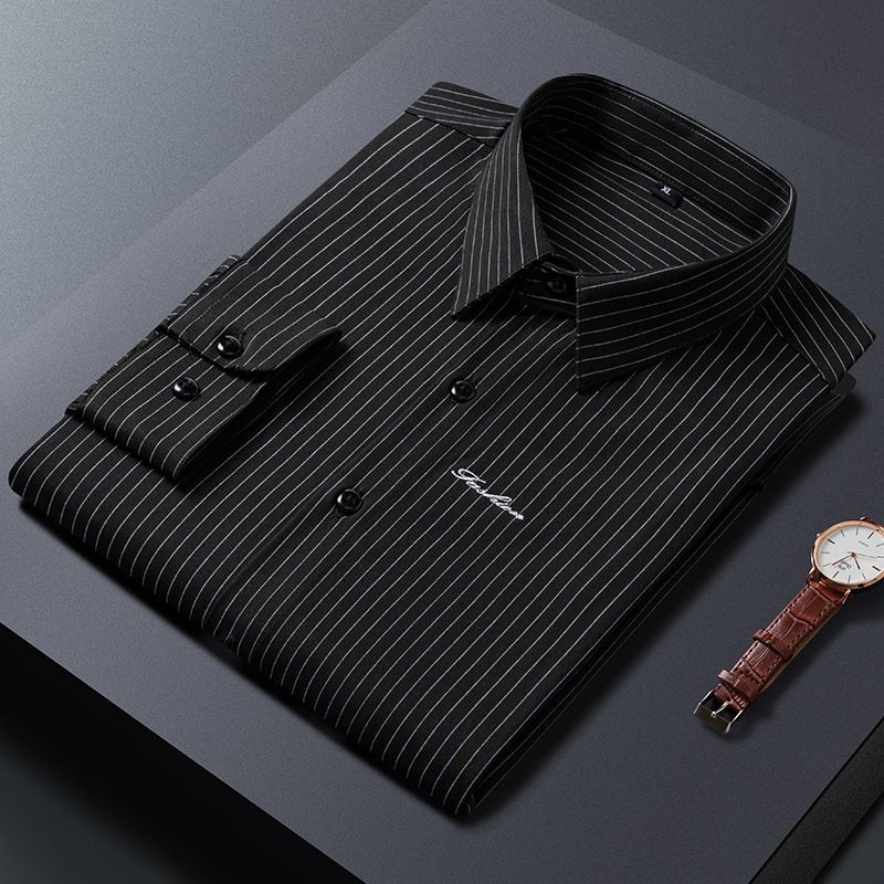 Jarní a podzimní nová pánská košile s dlouhým rukávem a klopou, slim fit, módní vyšívaný proužek, korejská edice, ležérní košile, trendy_voghion.com
