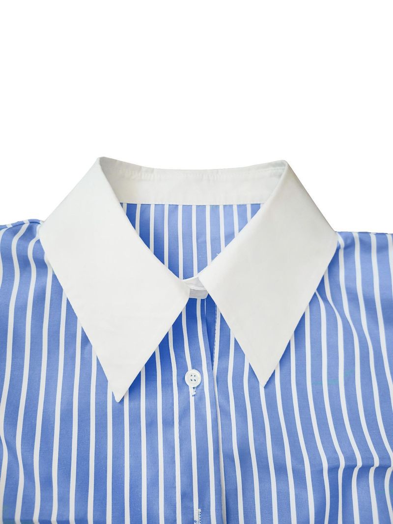 Camicia a righe patchwork da donna, ampia e casual, con risvolto, soprabito_voghion.com