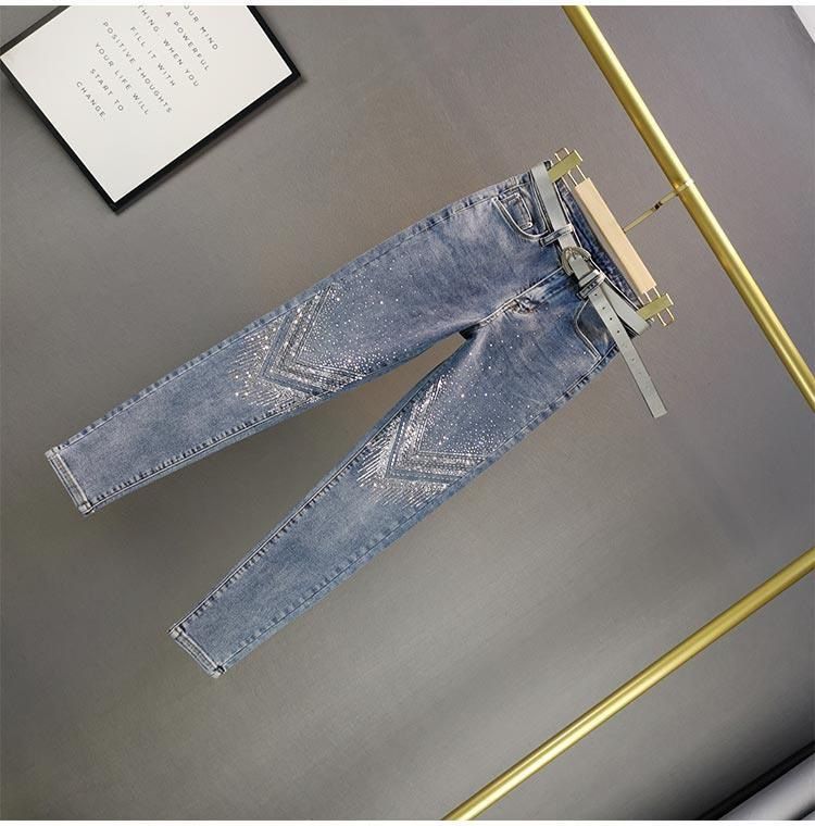 Blugi skinny cu diamant, rezistenți, fierbinți, pentru femei, de vară, noi, all-match, talie înaltă, slim, cu nouă puncte, skinny, pantaloni_voghion.com