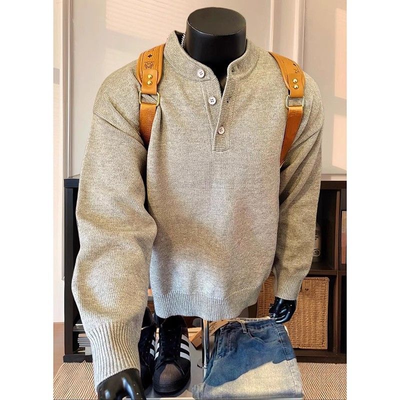 Suéter de cuello americano Henry para otoño e invierno, tejido superior para hombre, estilo relajado y de alta gama, capa interior básica._voghion.com