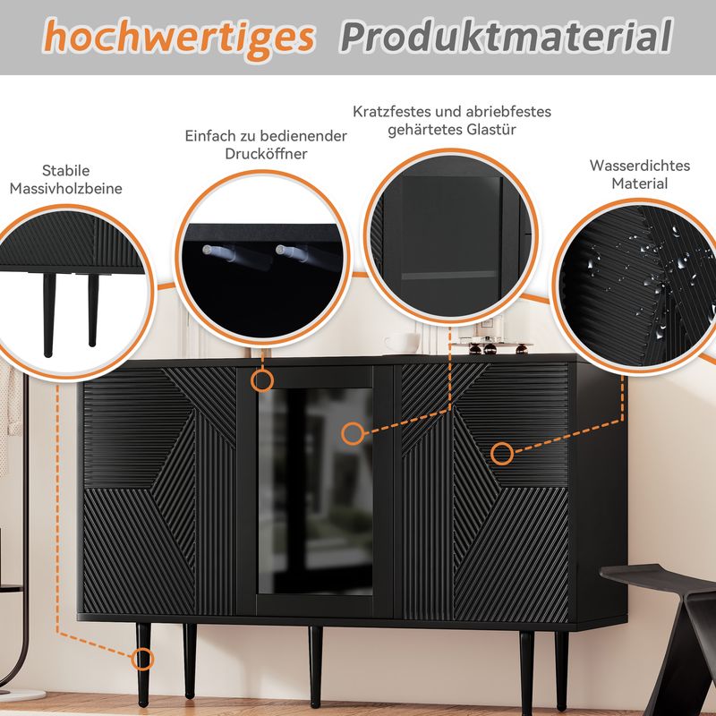 Comode Schwarz 120x79,5cm Con 3 Vasi, Mobili In Metallo E Vetro_voghion.com