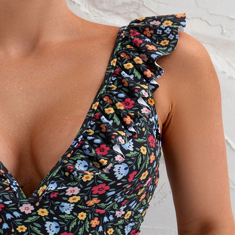 Damenbekleidung Blumen Einteiliger Badeanzug Weiblicher Konservativer Fleischbedeckender Bikini Heiße Quelle Badeanzug_voghion.com