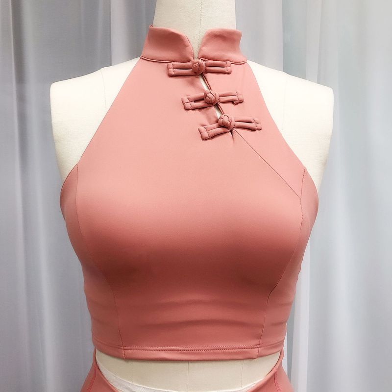 Backless Halter Neck Bowknot Sports Yoga Vest Brushed High Elastic Hip-Showing Fitness Training Pants Set_voghion.com