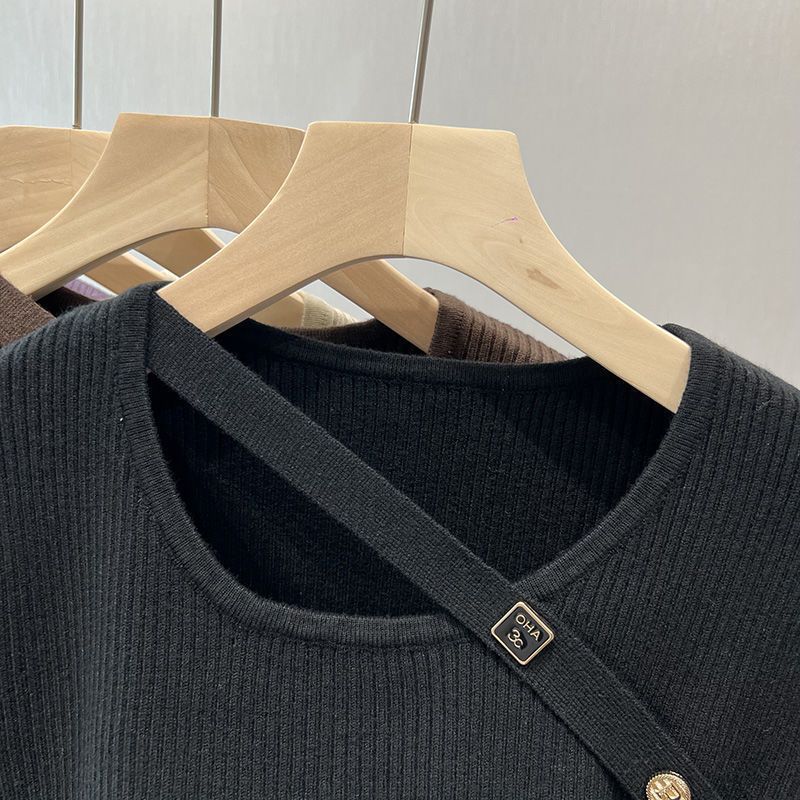 Maglione alla moda per ragazze quest'anno, top unico per primavera e autunno, strato di base lavorato a maglia irregolare per le donne_voghion.com