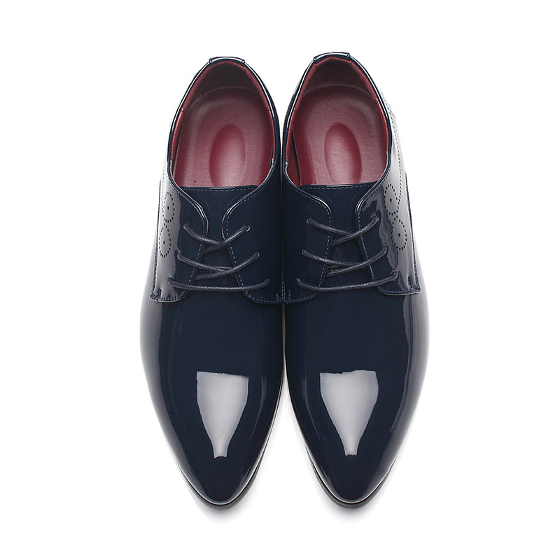 Herrenschuhe aus glänzendem Leder, koreanische Version mit spitzen Schnürschuhen_voghion.com