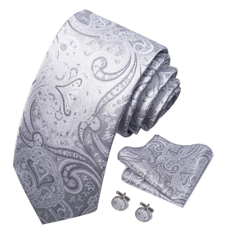 Men's Tie Cufflinks Pocket Towel Solid Color Flower Striped Tie Wholesale_voghion.com