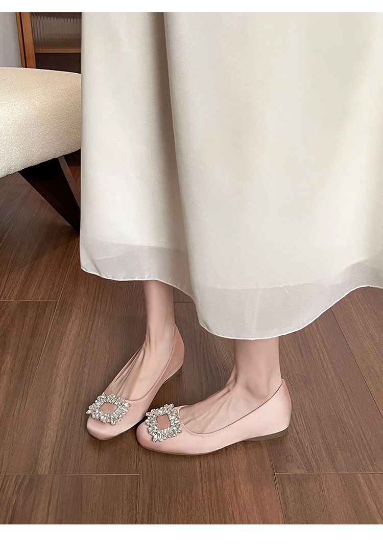 Scarpe singole francesi da donna con aumento dell'altezza interna, con gonna bassa e strass, scarpe da sposa con suola piatta_voghion.com