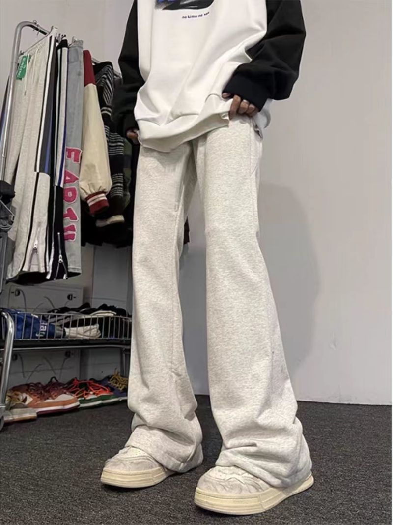 Herrenbekleidung Baumwolle 450g Samt Machete Weiß Grau Micro Flared Jogginghose Herren Vibe Casual Hose Elastische Taille Trendy Marke Micro Flared Hose_voghion.com