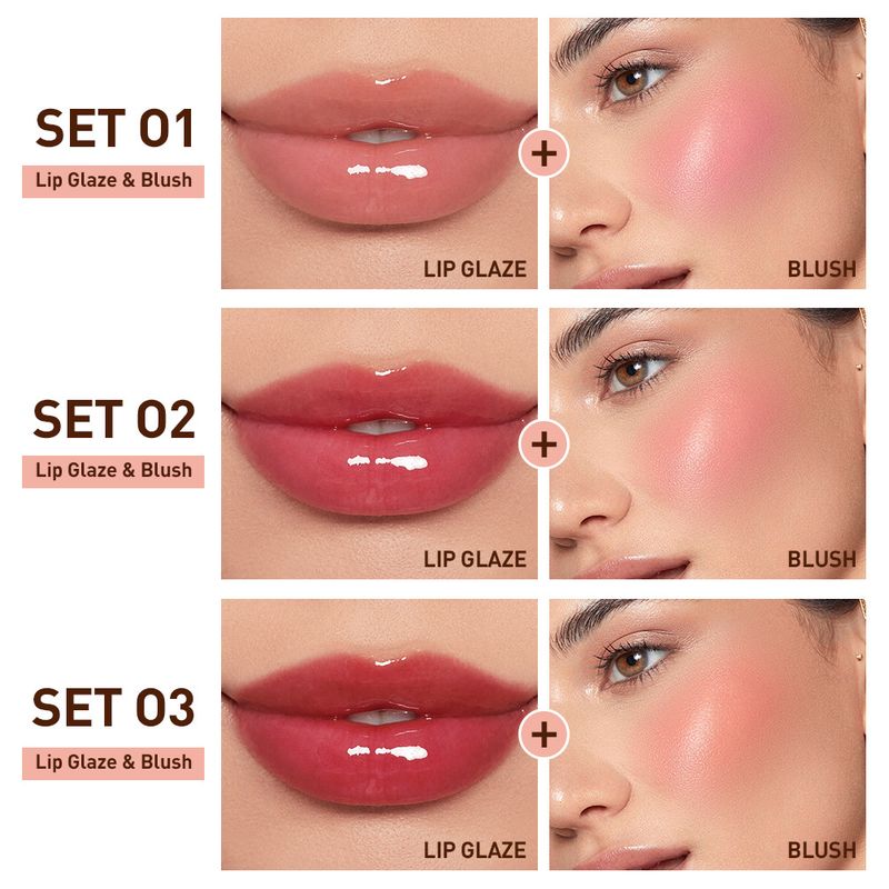 QIBEST Mirror Glaze, fleckenfreie Tasse, farbechte, feuchtigkeitsspendende Lippenfarbe, langanhaltend, leicht färbendes Flüssigpuder-Rouge-Set_voghion.com