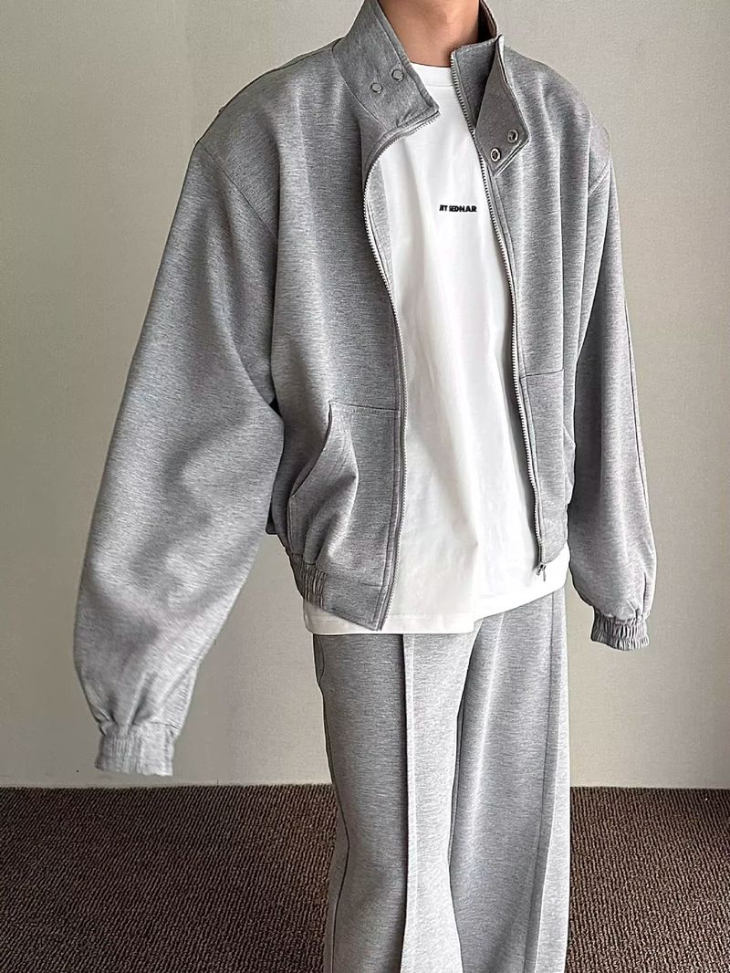 Vêtements pour hommes décontractés amples épaulettes col montant pull costume hommes automne sport deux pièces costume tendance garçons couleur unie_voghion.com