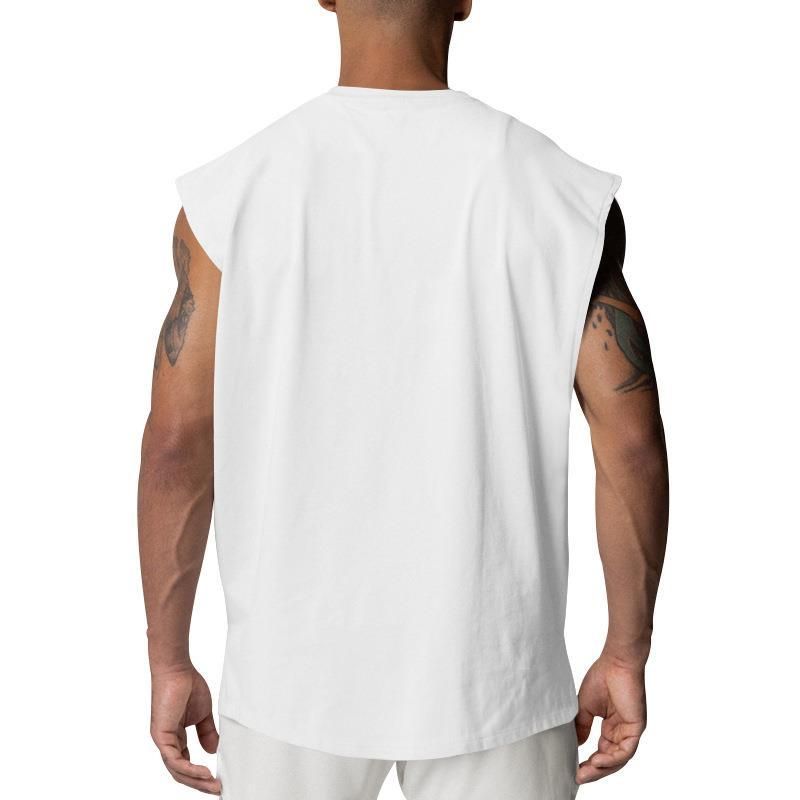 „Ärmelloses Herren-T-Shirt für den Sommer, Rundhalsausschnitt, lockere Passform, lässiges Oberteil für Fitnessstudio und Streetwear (Weiß, Schwarz, Marineblau, Armeegrün, Grau)“_voghion.com