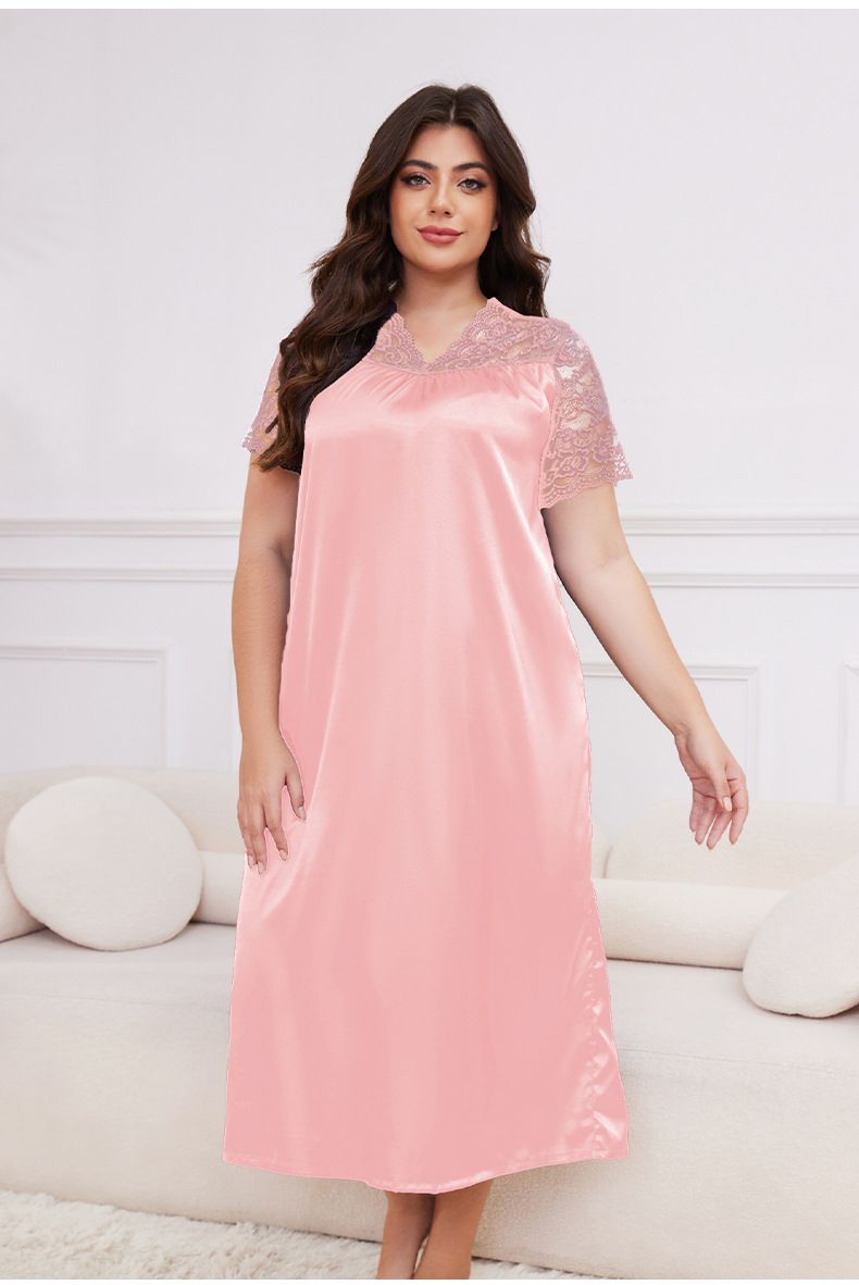 Plus Size Women's Ice Silk Pajamas | New Hot-selling Short-sleeved | Loose & Comfortable Loungewear_voghion.com