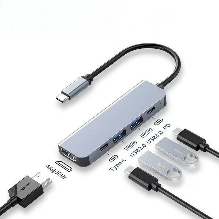 Cep Telefonları, Bilgisayarlar, Dizüstü Bilgisayarlar için Type-C Yerleştirme İstasyonu - HDMI, 5'i 1 Arada USB 3.0 Bölünmüş Ekran Monitör Hub'ı_voghion.com