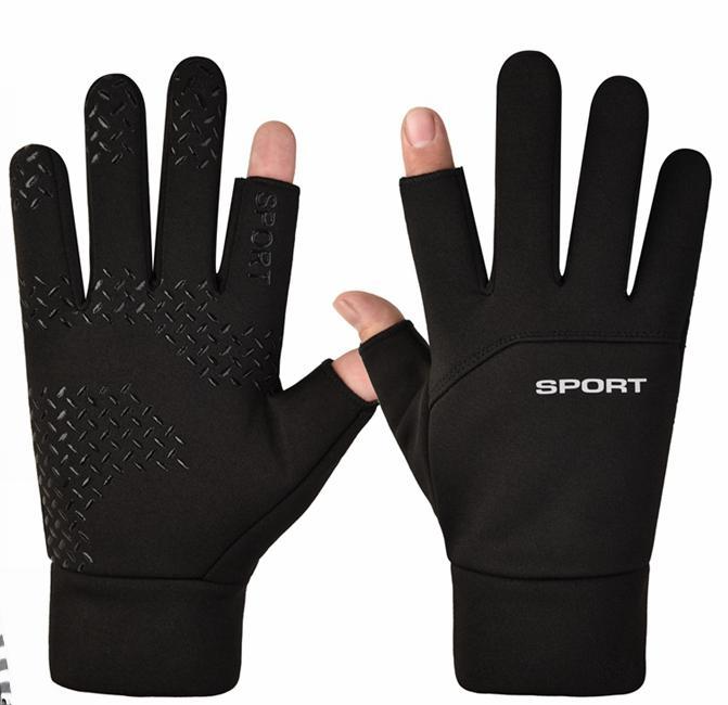 Gants homme, deux doigts, automne et hiver, conduite chaude, moto, écran tactile anti-froid, étudiant, coton épais, demi_voghion.com