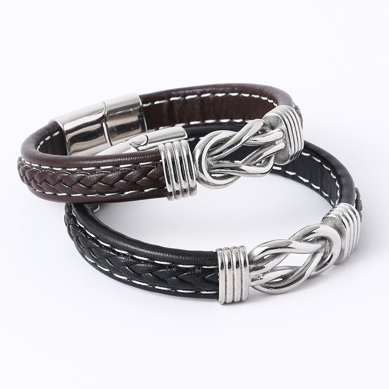 Bracciale da uomo in pelle PU con chiusura magnetica intrecciata, bracciale punk in lega geometrica_voghion.com