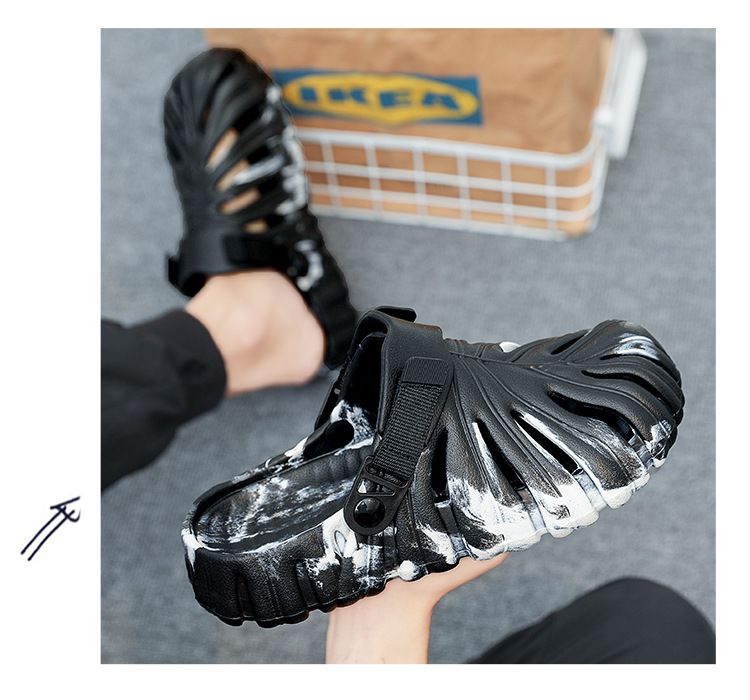 Scarpe da uomo con buchi, coppia di sandali da casa, da indossare all'aperto, suola morbida, traspiranti, leggere, da spiaggia, per uomo_voghion.com