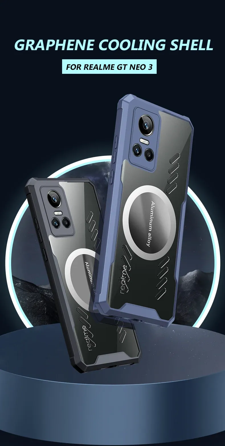 Per Realme GT Neo 5 6T 6 3 GT5 GT3 Pro SE Custodia anti-caduta trasparente magnetica montata sull'auto con dissipazione del calore in grafene_voghion.com
