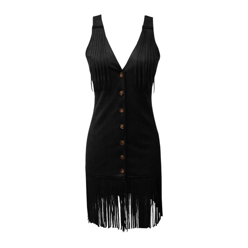 Nuovo abito aderente con frange e spalline a V profondo sexy da donna_voghion.com