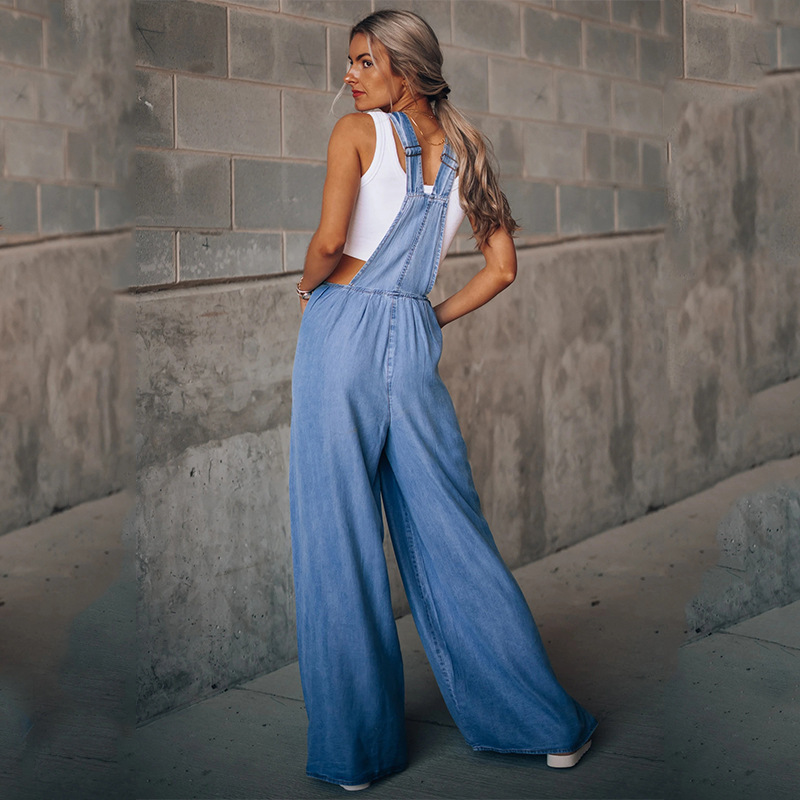 yeni kadın gevşek yan cep kolsuz denim tulum_voghion.com