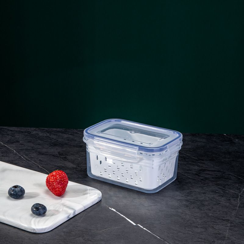 Food Grade Double Layer Draining Refrigerator Fresh-Keeping Kitchen Vegetable Fruit Refrigerated Sealing Plastic Set_voghion.com