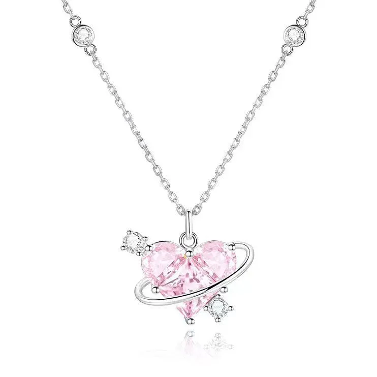 Klaar Voorraad Sterg Sier Mode Halskettingen voor Vrouwen Hartvormige Zirkoon Roze Kristallen Hanger Halsketting Dames Sieraden Exquise Geschenk_voghion.com