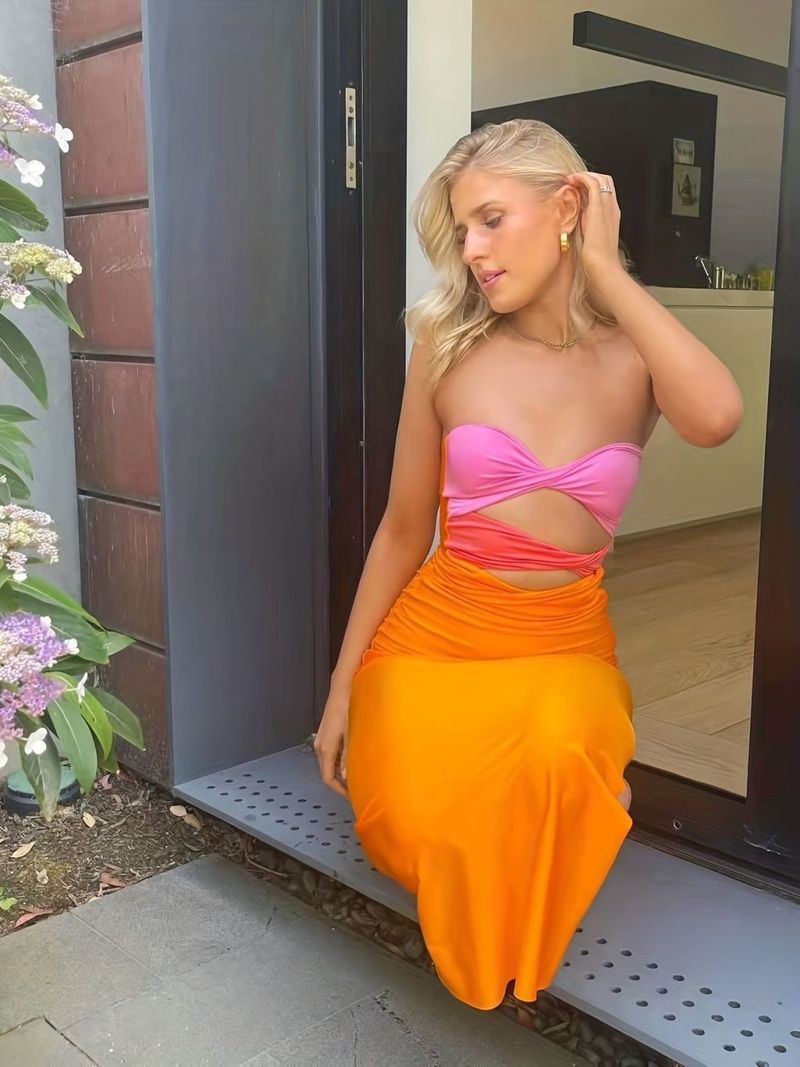 Sommer Ärmelloses Rückenfreies Sexy Trägerloses Langes Schlauchkleid Elegantes Kleid_voghion.com