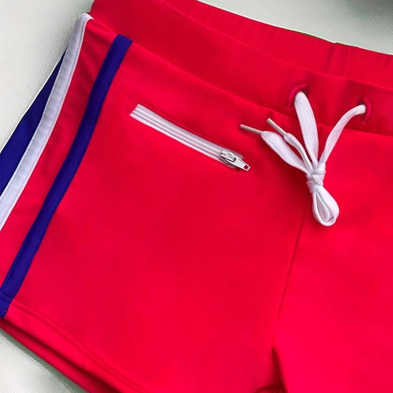 2024 Men's Clothing foreign trade new men's color-blocked zipper tether slim fit boxer shorts for swimming and beach manufacturers in stock_voghion.com