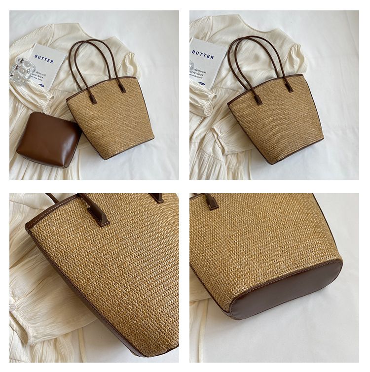 Women's Bucket Bag Woven Bag Fashion Striped Straw Braid Holiday Beach Style Armpit Bag Commute Seaside Simple Handheld Bucket Bag_voghion.com