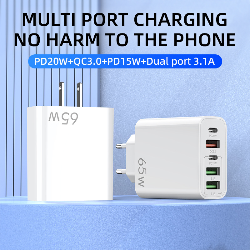 European multi mobile phone charger with dual circuit fast charging head 3USB+2C port, American standard five port_voghion.com
