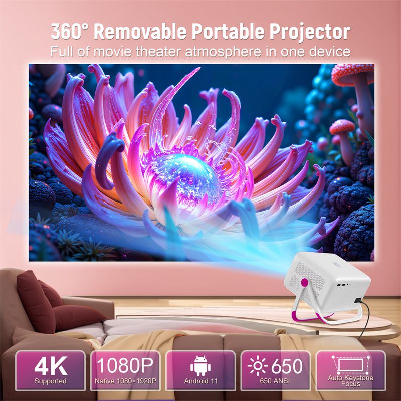 New HD 4K Wireless 1080p Portable Projector For Home Bedroom Wall Projection High Lumens_voghion.com