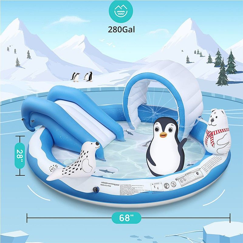 Fontaine gonflable en forme de pingouin, toboggan, baleine, jouets aquatiques, pelouse extérieure, piscine, maison, piscine ronde océanique_voghion.com