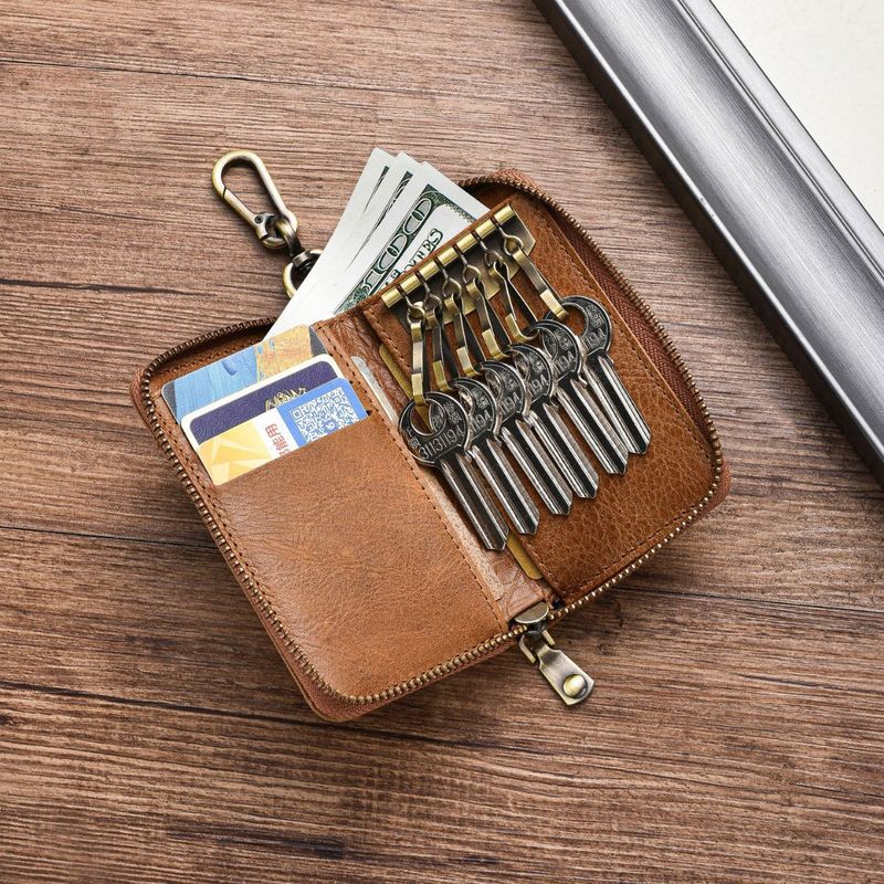 Car Genuine Leather Home Protector Cover Access Card Key Case Multi-Card Slot Wallet_voghion.com