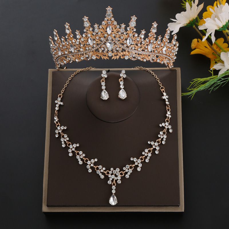 Copricapo da sposa Set da tre pezzi Collana con corona di diamanti e acqua Accessori per capelli da sposa_voghion.com
