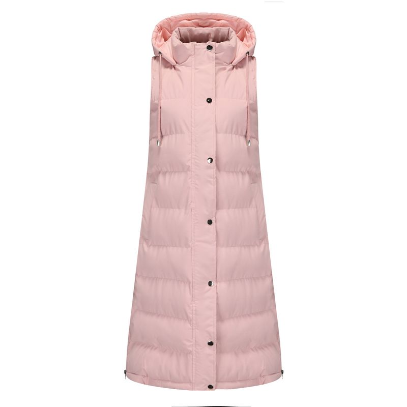 Women's Long Sleeveless Hooded Vest With Zip Front, Quilted Padded Jacket For Winter, Casual Outerwear In Solid Colors_voghion.com