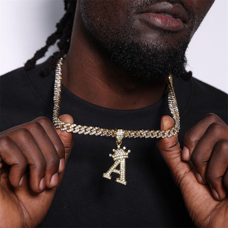 Collana con lettera a forma di corona popolare in oro e argento per uomo e donna hip hop, con diamanti pieni, collana con lettera a forma di fiore, lotto di gioielli_voghion.com