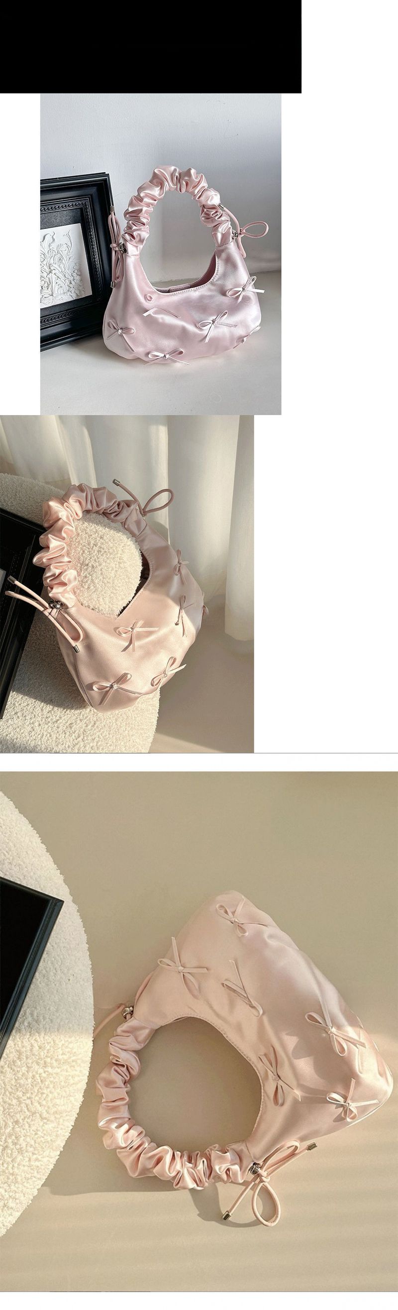 Fashion Spring And Summer New Underarm Portable Large Capacity Pleated Bow Women's Shoulder Bag Fashion Versatile Casual Daily Simple Commuter_voghion.com